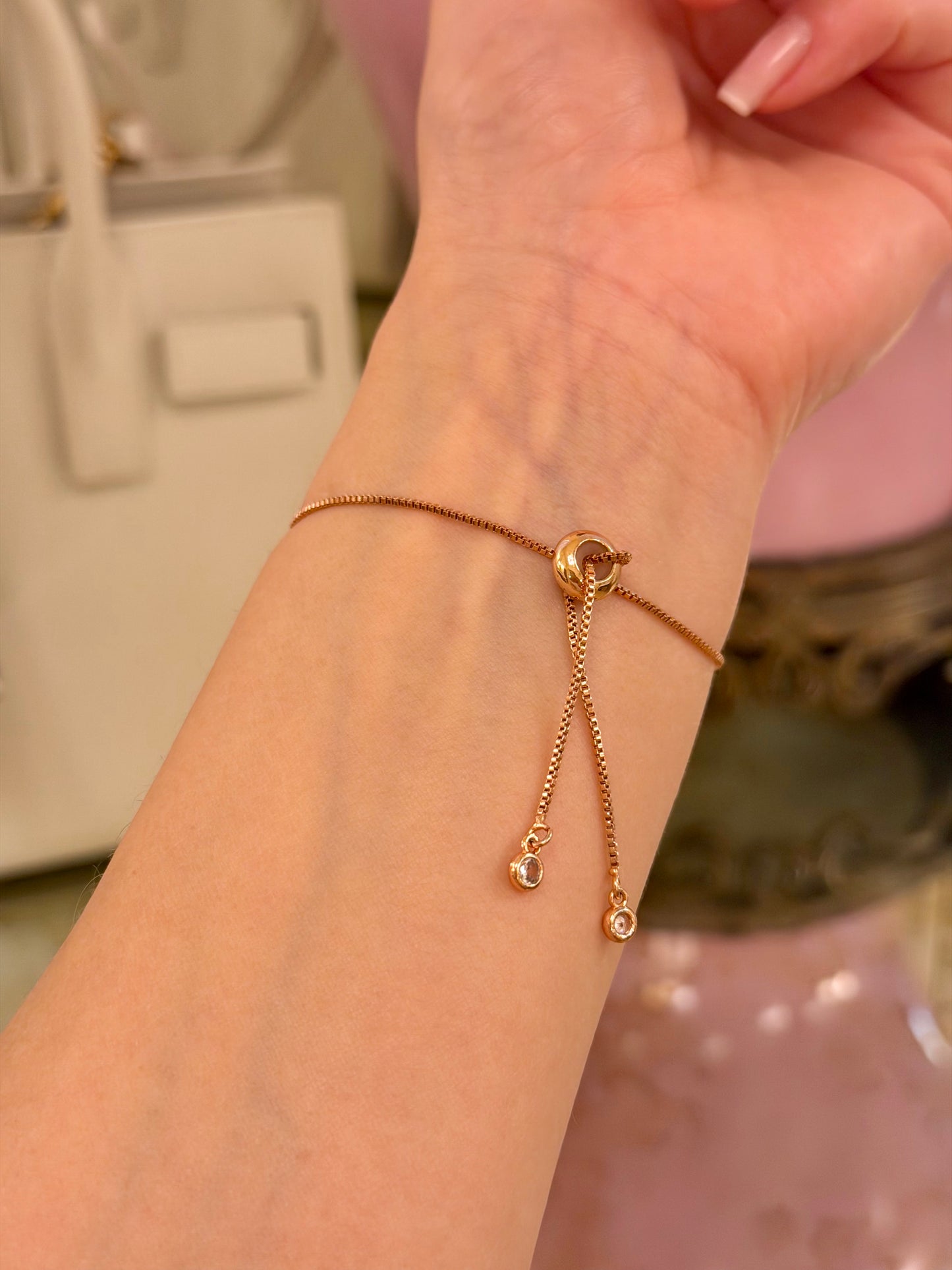 La Rose en Bloom luxury rose gold aromatherapy bracelet with adjustable chain